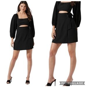 ASTR The Label Black Long Sleeve Cutout Mini Wrap Dress Sz XS